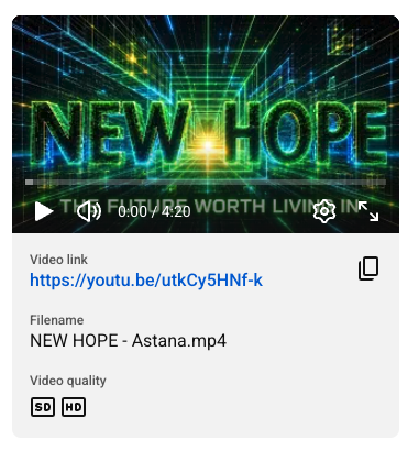 Round two: YouTube Studio's share card now showing 0:00 / 4:20 for the re-encoded video
